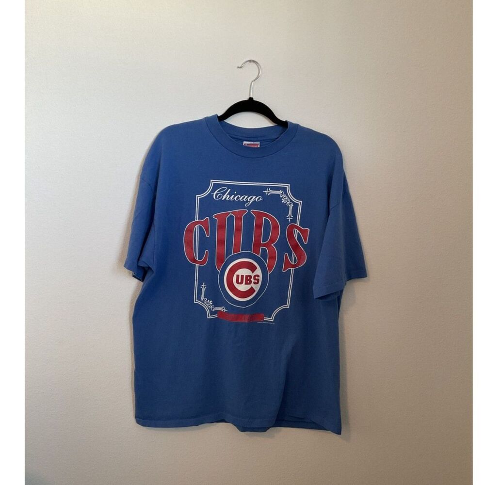 Vintage 1992 Chicago Cubs Champion T-Shirt Blue Est 1876 Hanes USA Made XXL